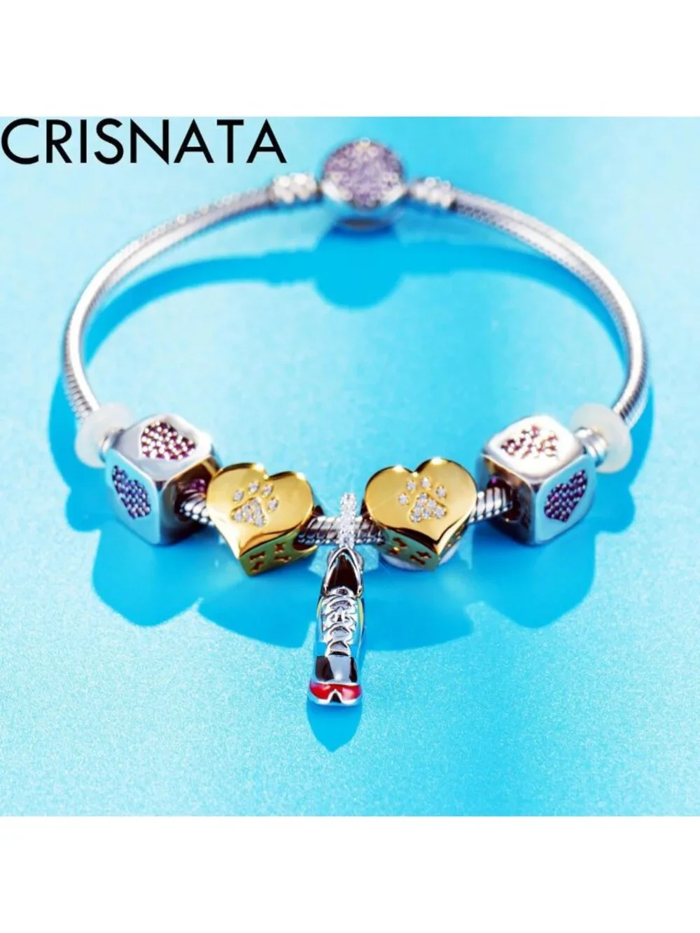 Sparkly Gold Plated Dog Paw Print Charm for Animal Bracelets | 925 Silver Bead